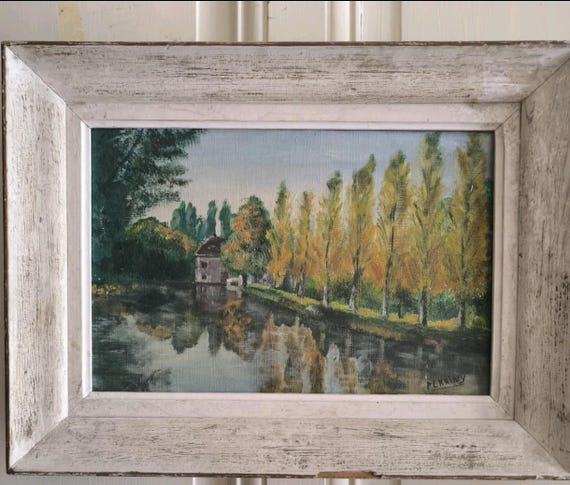 Oil on canvas "Bucolic landscape at the water's edge" signed PERRINY framed French school
