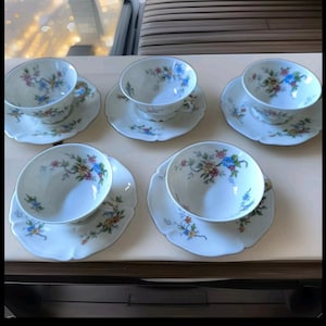 Ancienne Soupière Légumier Fabrique Royale Limoges - Décor Noël Fleurs Bleu Et Or