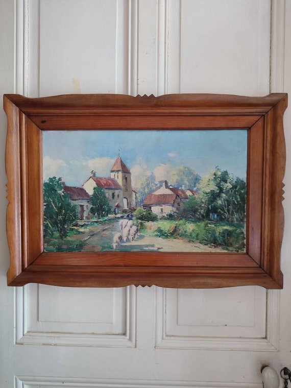 R.GUIVARCH (20th century) "Shepherd and his sheep" oil on canvas carved wooden frame French school