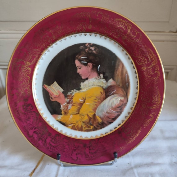 Leclair assiette porcelaine de Limoges décor " La liseuse" d'après Fragonard 1949/1954