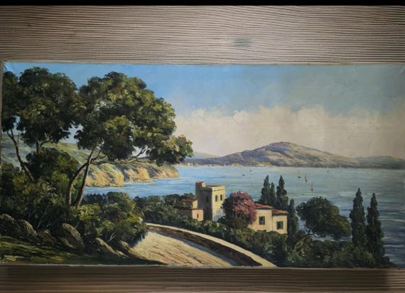 Marine oil on canvas "Mediterranean landscape" signed Louis ANDREY French painting large format