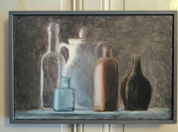 Oil on canvas by Mireille Besson (1931- ) "Still Life with Coffee Pot" French school, framed