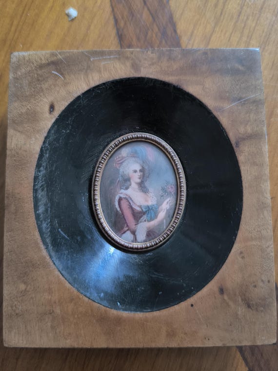Miniature portrait "Marie Antoinette Queen of France with a rose" after Vigée Lebrun signed Alex in the style of the 18th century