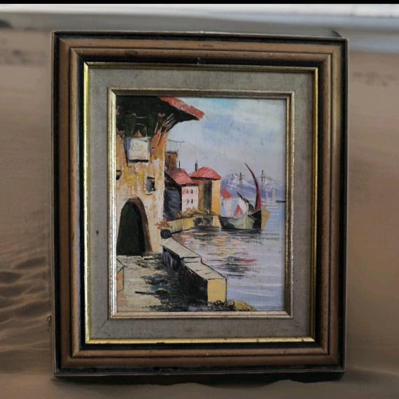 Unsigned oil on canvas "Marine bord de mer" southern landscape framed