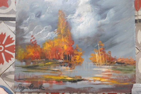 Oil on panel "Autumn Landscape Under the Storm" modern school signed