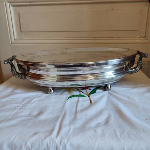 Ancien grand réchaud de table chauffe plat ovale  en métal argenté poinçon J F V plaqué XIXème orfèvrerie française