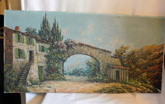 Pierre LEMOINE (1920-2006) oil on canvas signed Mas provençal mountain large format
