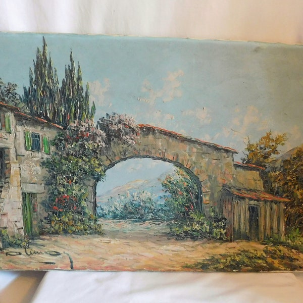 A LUNO huile sur toile signée  Mas provençal montagne  grand format