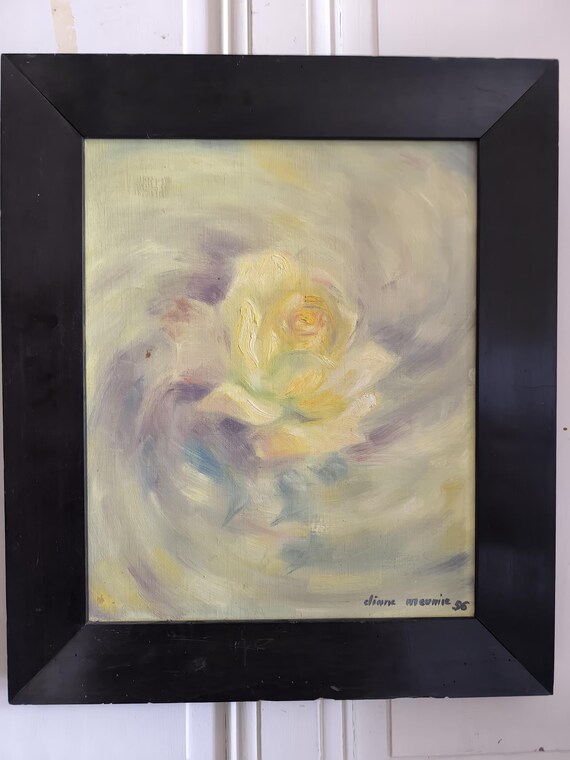 Eliane MEUNIER (20th century) oil on cardboard still life "Yellow Rose" dated 1956