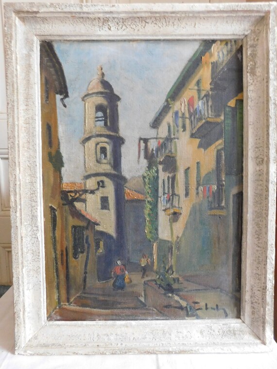 E.BACHELIER (XXth) "rue de l'Esquiaou Villefranche sur Mer" dated 1949 French school