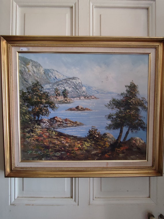 P.SARDLIC (20th century) "Seaside Côte d'Azur" oil on canvas gilded wood frame