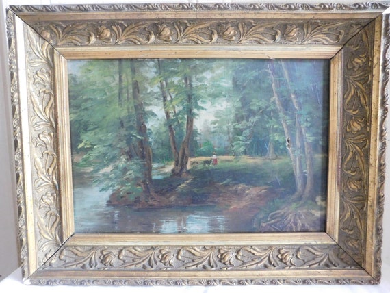 Oil on canvas anonymous "Sous bois à la bergère" French school Barbizon XIXth to restore