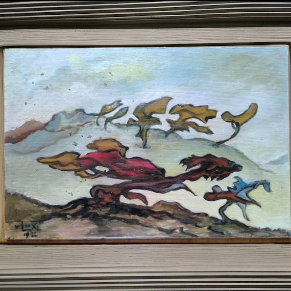VAN DER LOO (1911-1996) oil on canvas mounted on panel "Abstract composition creatures" Belgian school dated
