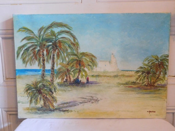 Michelle GOURLOO (20th century) "Tozeur Tunisie" orientalist oil on canvas animated French school