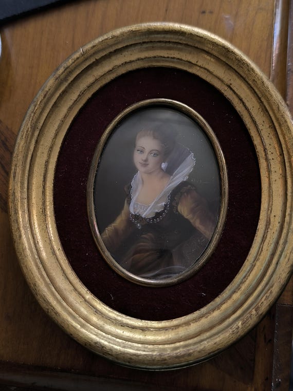 Miniature portrait "Study after Fragonard" Madame Brillon de Jouy signed Hil in the style of the 18th century
