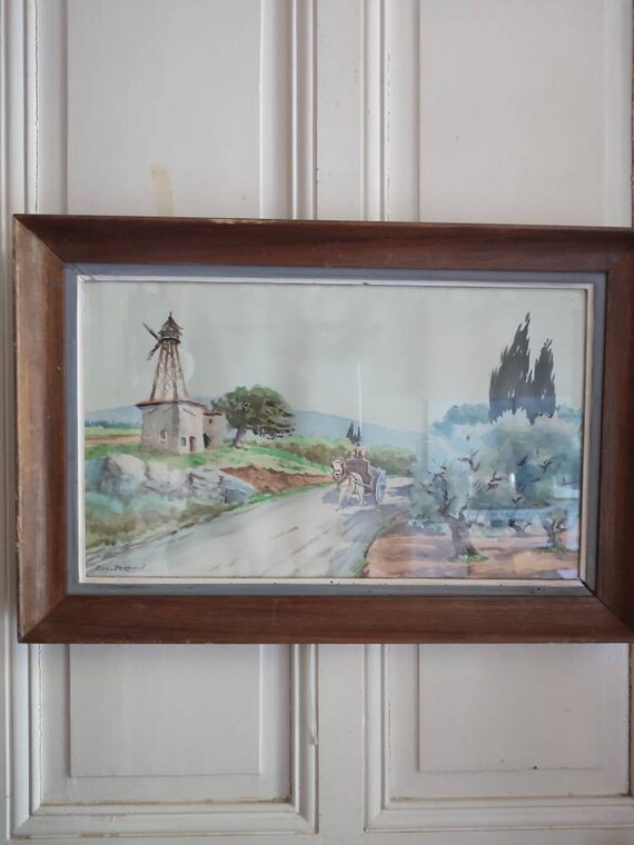 RAY PERRAUD (1895-1986) "Old mill in Aramon" watercolor framed under glass
