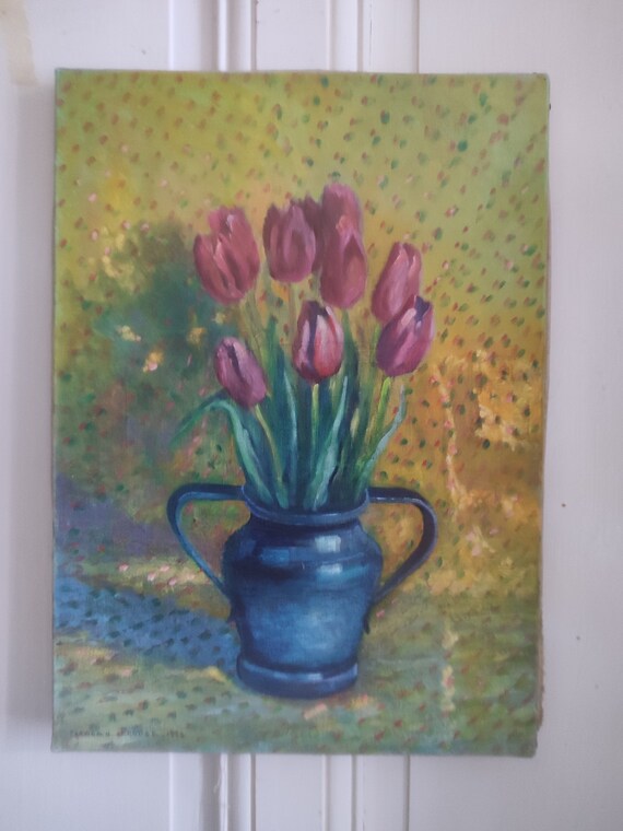 Fernand PROUST (20th century) oil on canvas still life with flowers "Tulips" 1992 French realist school