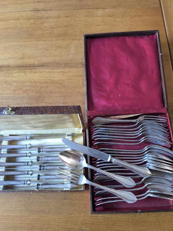 SFAM cutlery set 36 pieces silver metal art deco knives forks spoons French goldsmith