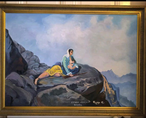 After Arshak FETVADJIAN "Sasun's wife" oil on canvas signed ASHOT dated 1999 in Valence Armenian school