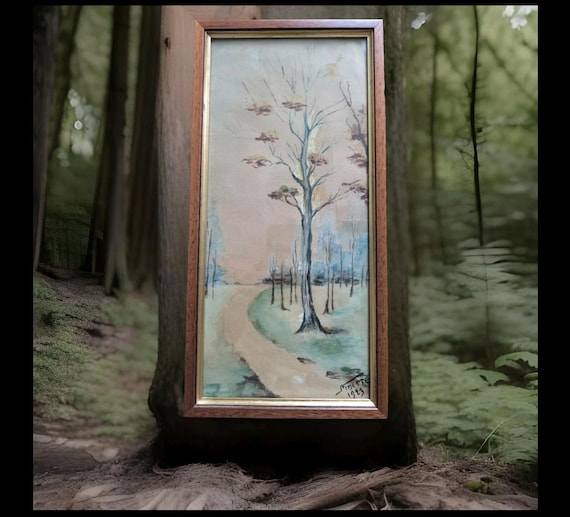 NINETTE (20th century) watercolor "Wooded landscape" dated 1923 framed under glass French painting
