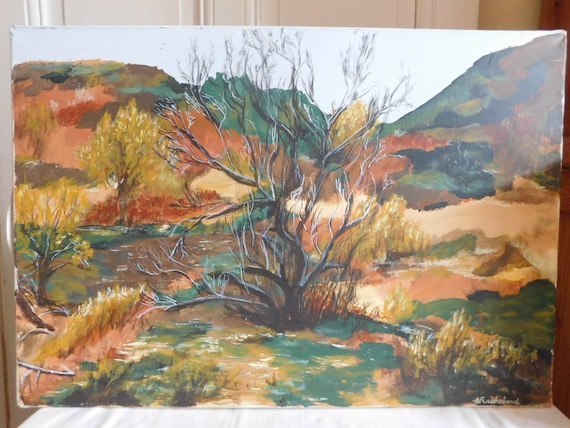FRACHEBOUD (XXth) " Landscape on the way" acrylic on canvas 38 x 55 cm school XXth