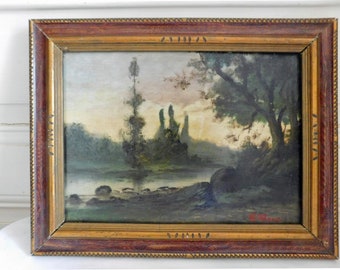 C.CHAMP (20th century) &quot;River landscape&quot; oil on thick cardboard framed French school