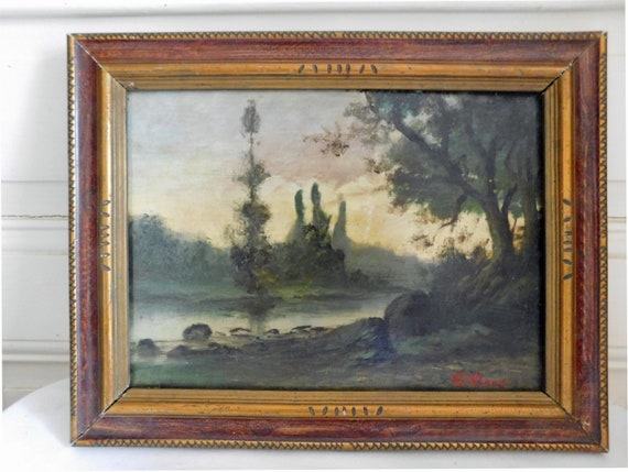 C.CHAMP (20th century) "River landscape" oil on thick cardboard framed French school