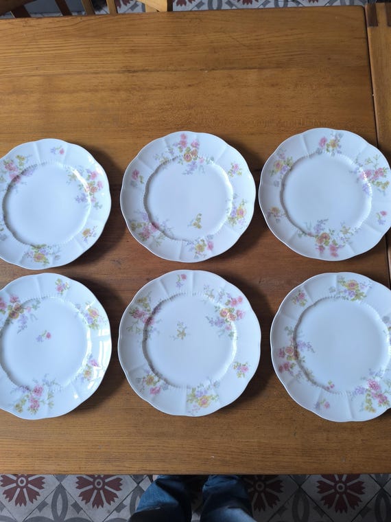 Charles Ahrenfeldt six flat plates Limoges porcelain floral decoration 1900/1915 French porcelain number 3