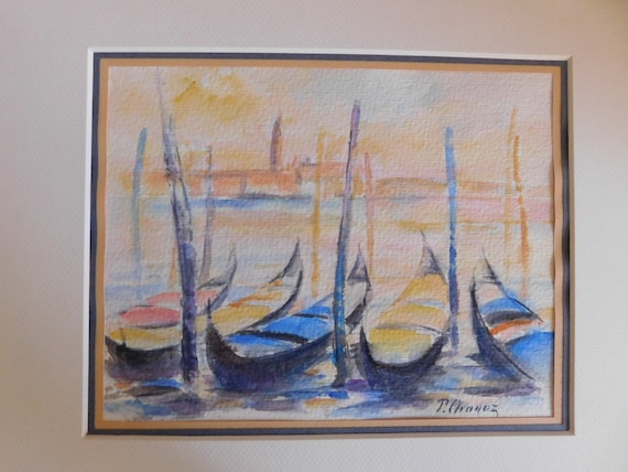 P. CHANOZ (XXth) "See of gondolas in Venice" watercolor framed under glass French school