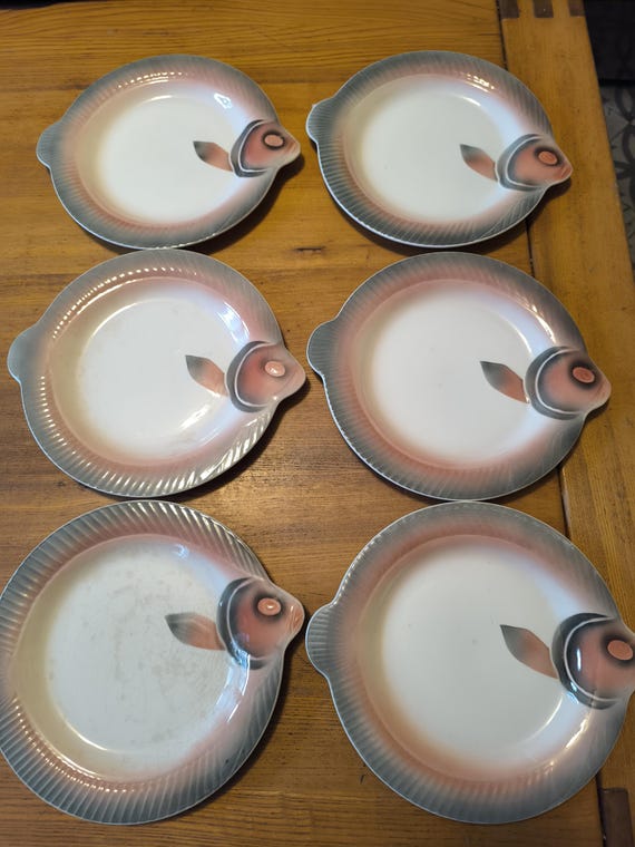 Six earthenware fish plates from Digoin Sarreguemines 1920/1950