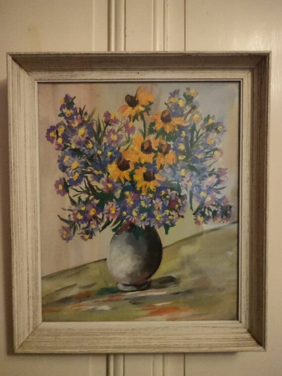 M. CÊTE (20th century) mixed technique "Vase with flower bouquet" framed under glass French painting