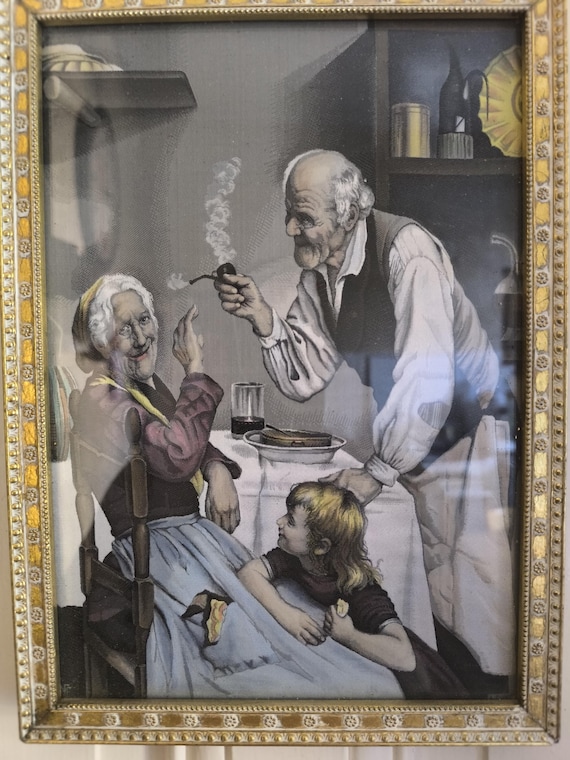 Neyret Frères woven silk "After dessert" after Adolfo Dumini framed under glass