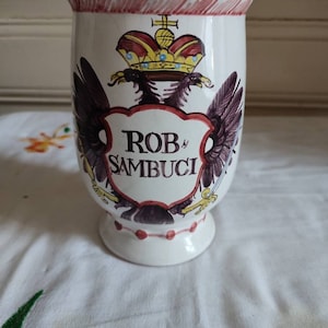 Nargisz &quot;Rob Sambuci&quot; earthenware pharmacy jar with crowned double-headed eagle decoration