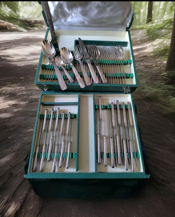 DAM 62-piece silver-plated art deco cutlery set 24 knives 12 forks 12 +12 spoons ladle stew spoon ladle French cutlery