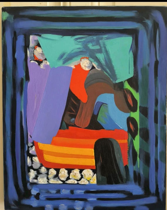Oil On Canvas Abstract Composition In Bright Colors Modern Abstract Art