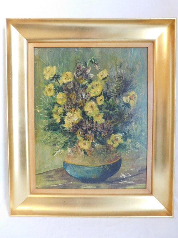 M. Cête oil on panel Vase with bouquet of flowers gilded wood frame with gold leaf French school