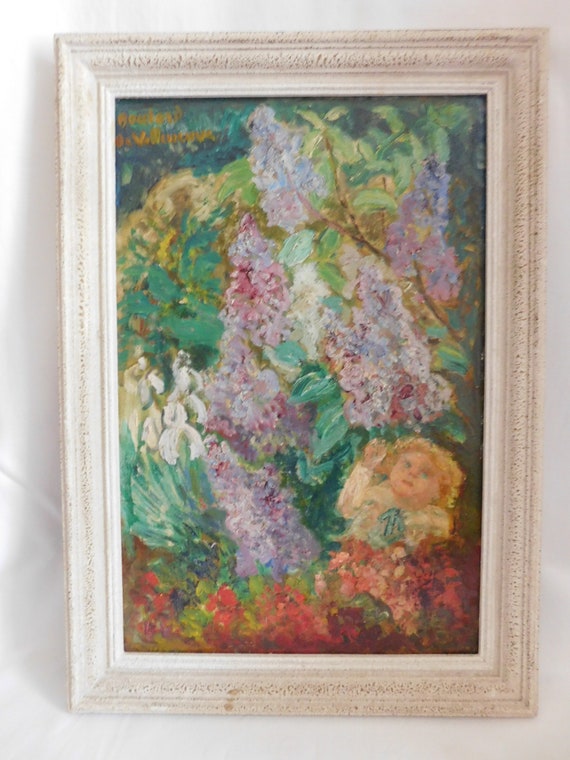 Maxime BOULARD de VILLENEUVE (1884-1971) "Girl in the lilacs" oil on panel French school XXth