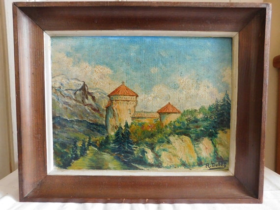 R. DUBÈS (XXth) oil on panel "Château de Montrond Glandasse Vercors" 1952 French school