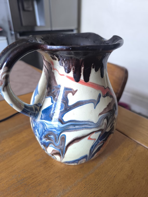 Vintage Terracotta Pitcher - Unique Marbled Style - Perfect for Decoration and Collection