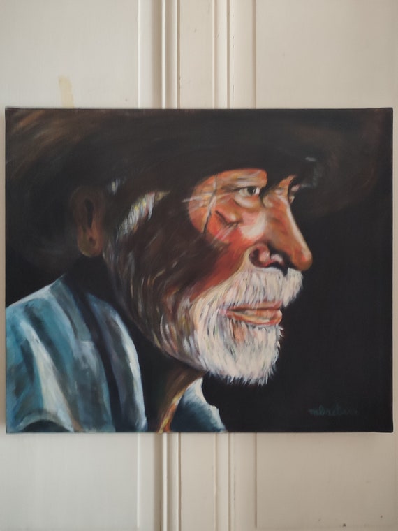 Martine BRÉTIÈRE "Wisdom" acrylic on canvas portrait old bearded man 2003