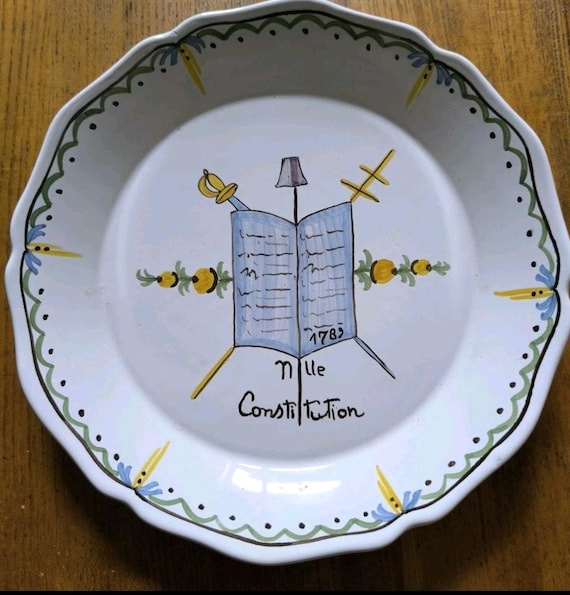 Nevers Faience Plate, Revolutionary 1789 "The New Constitution" Signed