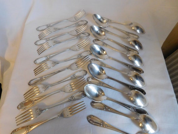 Frionnet 11 forks 12 table spoons silvered metal Louis XV rocaille style Marly French goldsmithing