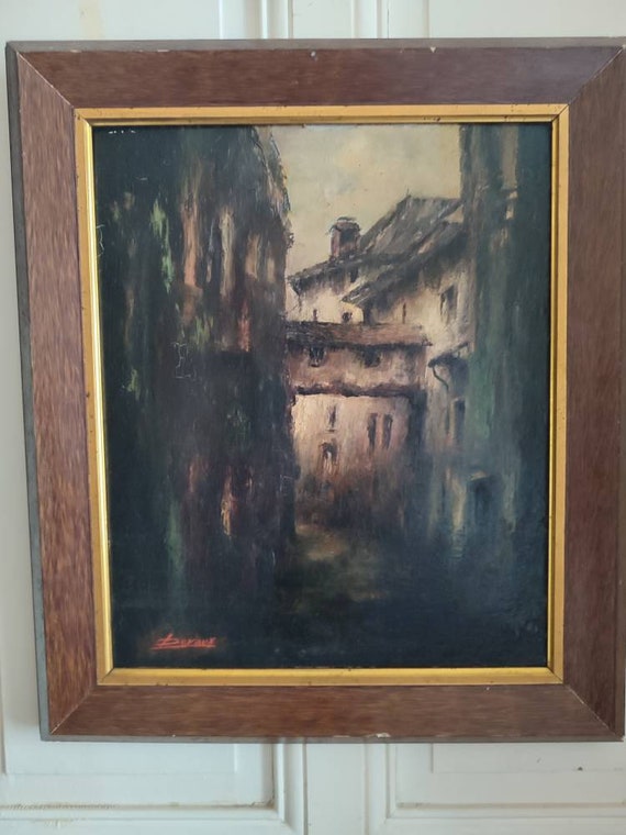 DEVAUX oil on cardboard landscape of medieval alley French school