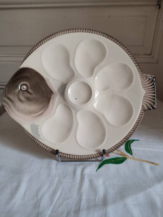 Longwy earthenware oyster plate model Copenhagen 1900/1960 number 2