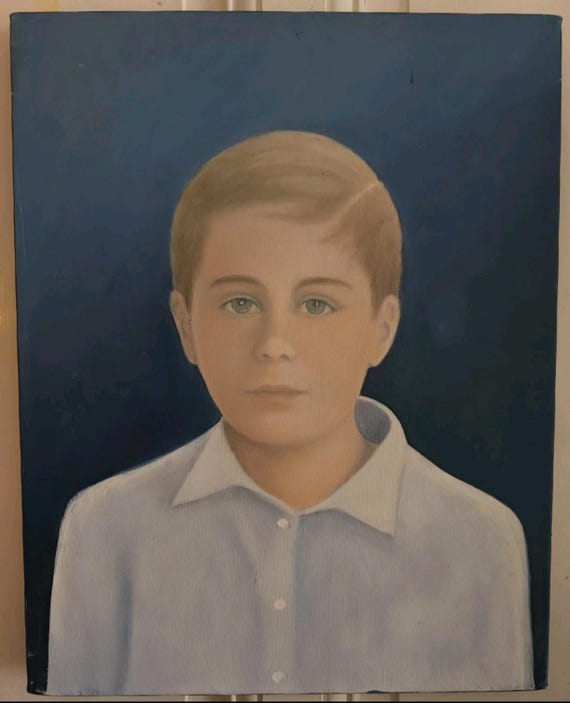 Magnificent Portrait of a Young Boy – Realistic Style – oil on canvas French painting