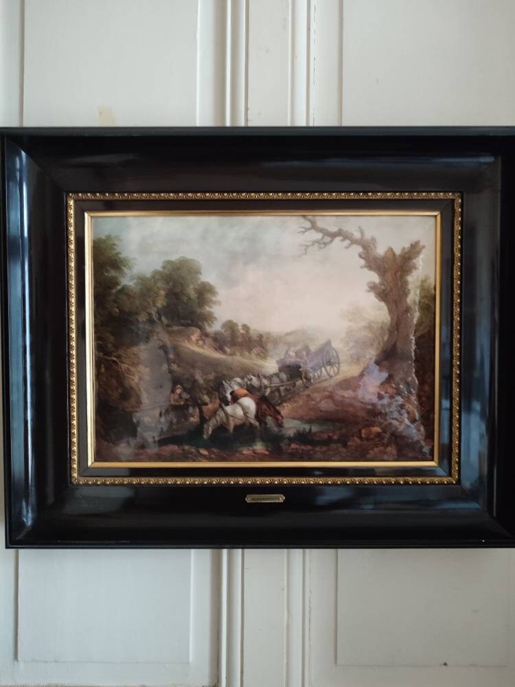 D'après Gainsborugh Chevaux S'abreuvant Plaque Marteléé Procédé Helca