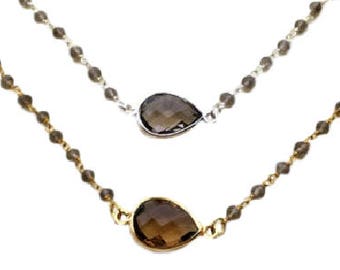 Necklace 925 sterling silver or vermeil (sterling silver 925 gold plated) and smoky quartz