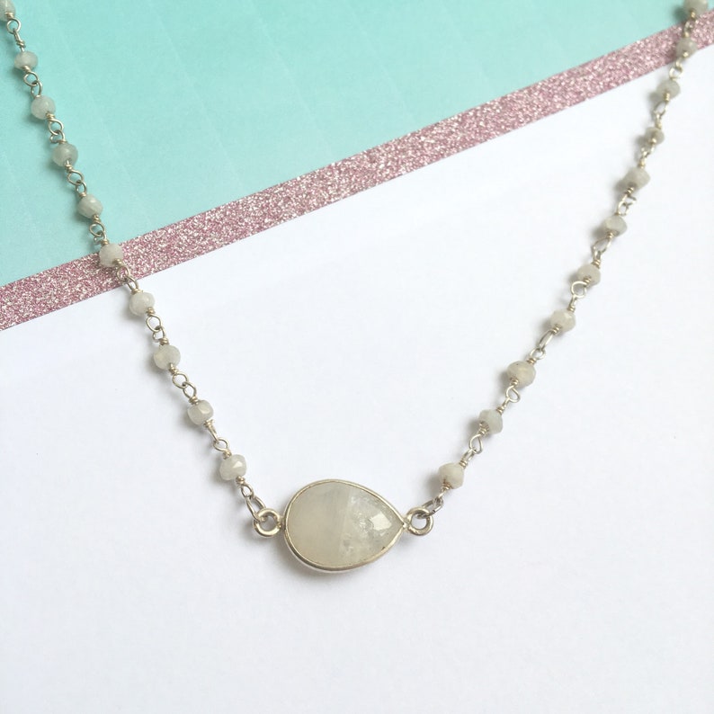 Moonstone necklace in sterling silver Wedding jewelry Dainty gemstone choker necklace Mother/'s day gift June Birthstone