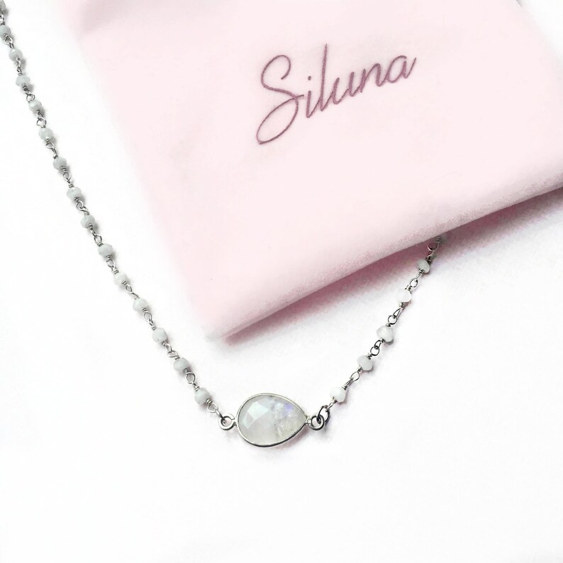 Moonstone necklace in sterling silver Wedding jewelry Dainty gemstone choker necklace Mother/'s day gift June Birthstone