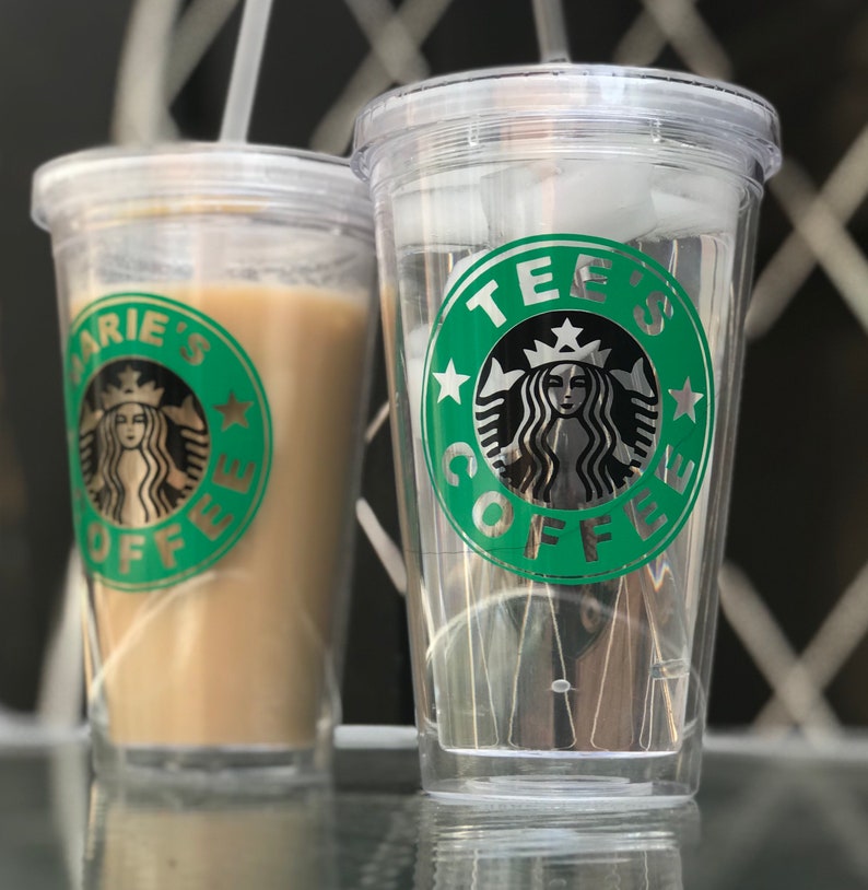 Personalized inspired Starbucks tumbler with plastic straw 
